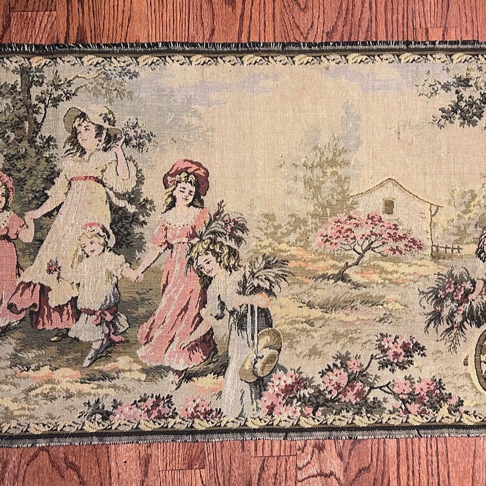 Beautiful vintage French Style tapestry pictorial wall hanging table home decor